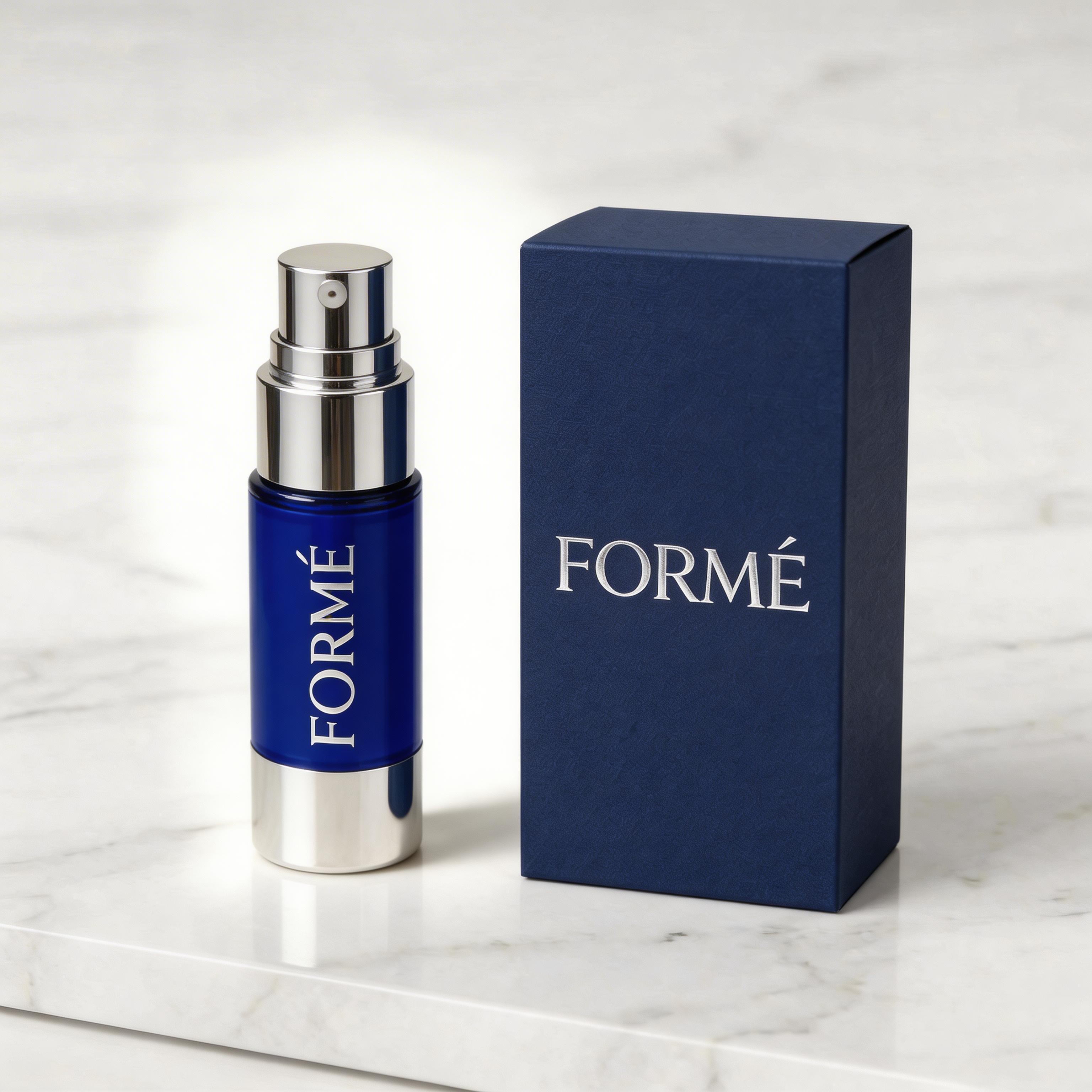 Formé SKN copper peptide serum bottle with luxury skincare packaging box